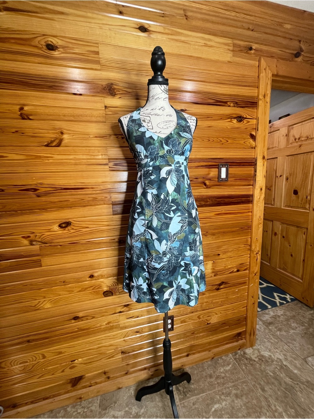 Athleta Teal and Green Floral Halter Midi Dress